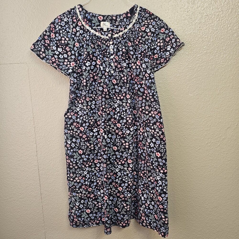Aria Collection Nightgown Womens Large Floral Cotton Cottagecore Lace Trim EE764